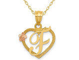 14K Yellow Gold Initial -F- Heart Necklace Pendant Charm with Chain